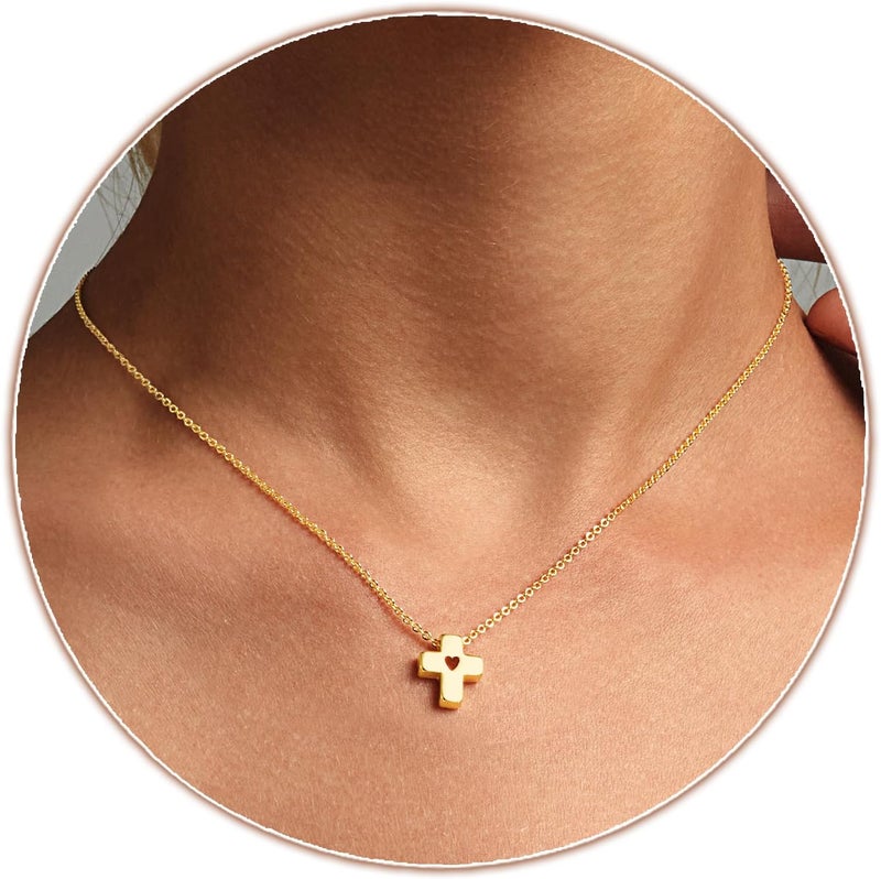 Partm Gold Cross Necklace for Women 14K Plated Dainty Pendant Cross Chain Faith Crucifix Choker Baptism Necklace for Women Trendy Religious Jewelry Hypoallergenic - Image 1
